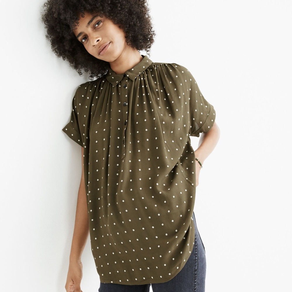Madewell Central Drapey Popover Shirt in Grid Dot